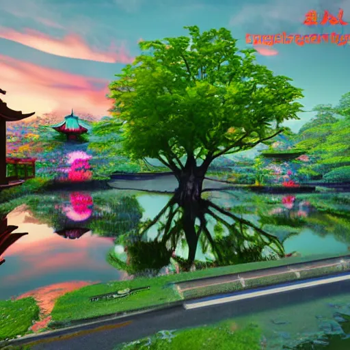 Image similar to japan on lsd, psychedelic, unreal engine,