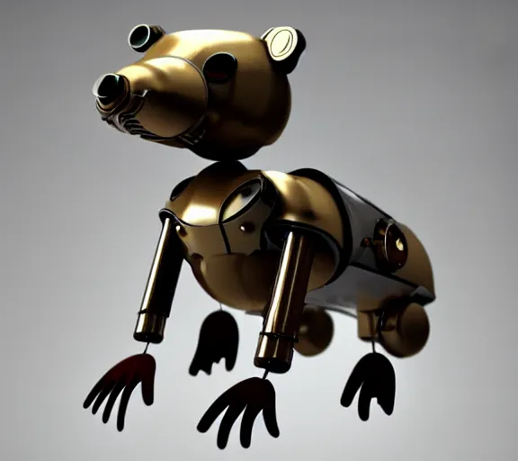 Prompt: futuristic steampunk ferret - shaped robot, steam - powered 3 d render ferret - shaped mechanical robot