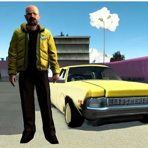 Prompt: walter white as a gta main character