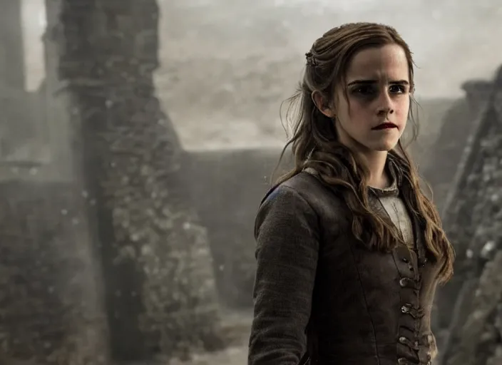 Image similar to emma watson as hermione granger in that infamous game of thrones scene