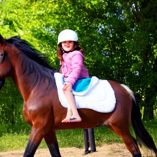 Prompt: 7 year old girl riding on the horse