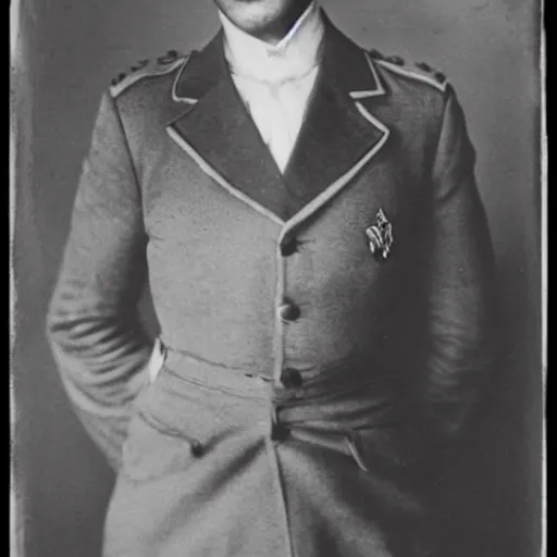 Prompt: a combination of ryan gosling and patrick bateman as a french general during ww 1, black and white photography