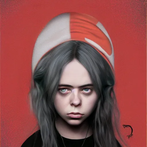 Prompt: cartoon painting of billie eilish with a big forehead by michal karcz