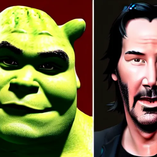 Image similar to keanu reeves shrek hybrid