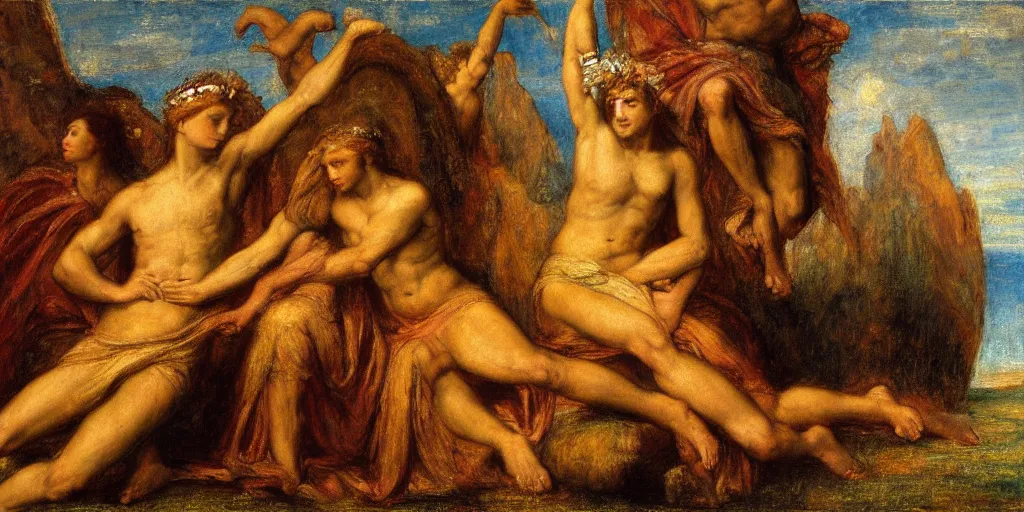 Prompt: I am Ozymandias, King of Kings, look upon my Works Ye Mighty and Despair, in the style of George Frederick Watts, Mantegna, Gustave Moreau, oil on canvas, 1885, 4K resolution, aesthetic