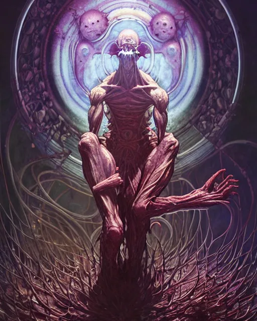 Image similar to the platonic ideal of flowers, rotting, insects and praying of cletus kasady carnage thanos davinci dementor chtulu mandala ponyo doctor manhattan the witcher, fantasy, ego death, decay, dmt, psilocybin, concept art by randy vargas and greg rutkowski and zdzisław beksinski