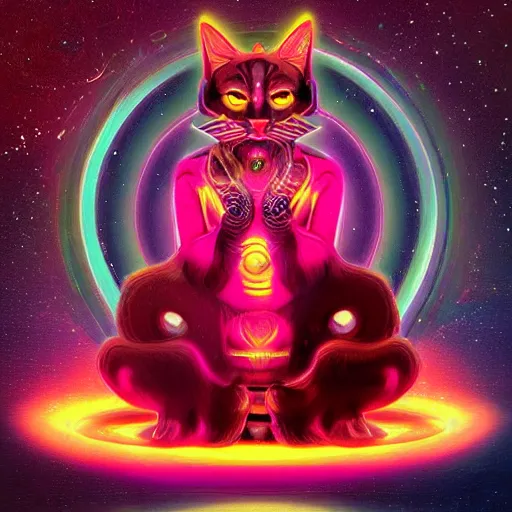 Image similar to interdimensional cat bodhisattva, magical synthwave digital art trending on artstation