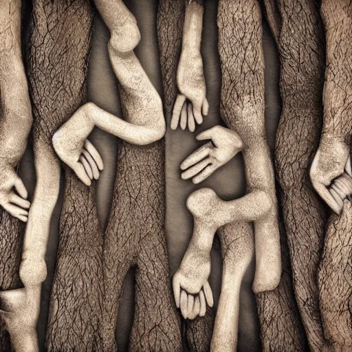 Image similar to trees made of severed human fingers, highly detailed, 4 k