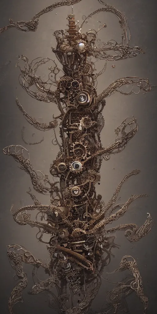 Image similar to 3d steampunk tubeworm, intricate, elegant, highly detailed, digital painting, concept art, smooth, sharp focus, art style from Wang Ke and Greg Rutkowski and Bruce Kaiser and Scott Robertson and Dmitry Mazurkevich and Doruk Erdem and Jon Sibal, small style cue from blade runner and dune, game character design, blank background