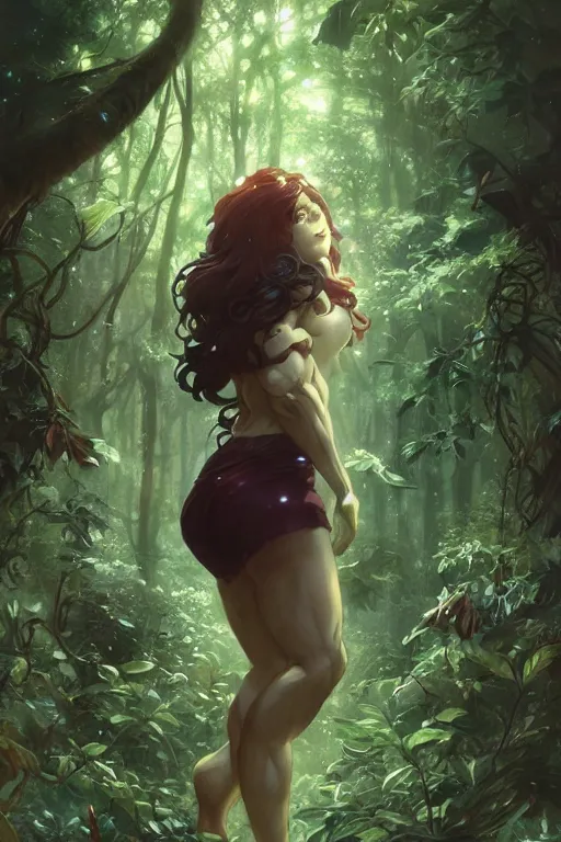 Image similar to anime key visual of a beautiful young female shehulk intricate, magical forest, stunning, highly detailed, digital painting, artstation, smooth, hard focus, illustration, art by artgerm and greg rutkowski and alphonse mucha