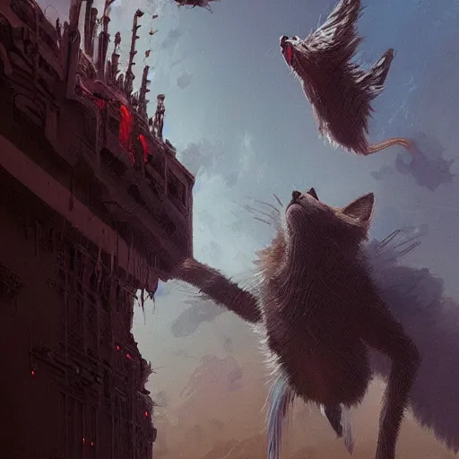 Prompt: cat crow man flying in the sky ; humans being devoured ; aliens, robotic machines, gods, bio - mechanical intelligences, glitch creatures, dmt entity ; lsd art, trending on artstation, style greg rutkowski