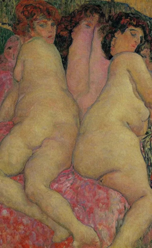 Image similar to Women in a steam bath. Painting by Bonnard.