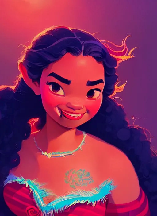 Image similar to dream highly detailed portrait of disney's princess moana, magnificent, photographic realistic background, by atey ghailan, by greg rutkowski, by greg tocchini, by james gilleard, by joe fenton, by kaethe butcher, trending on instagram, award winning details
