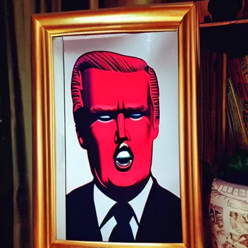 Image similar to “ portrait of max headroom dressed as donald trump”