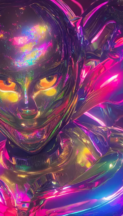 Prompt: a provenance genshin impact, holographic undertones, highly saturated colors, cute - fine - face, backlit, refracted lighting, elegant, half body shot, 8 k, insanely detailed, intricate, raytracing, octane, trending on artstation