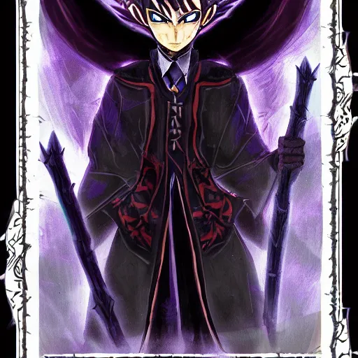 Image similar to Dark Vladimir Putin Spidermage, concept art of Yu-Gi-Oh card Style. By Akira Yamaoka, Pixiv