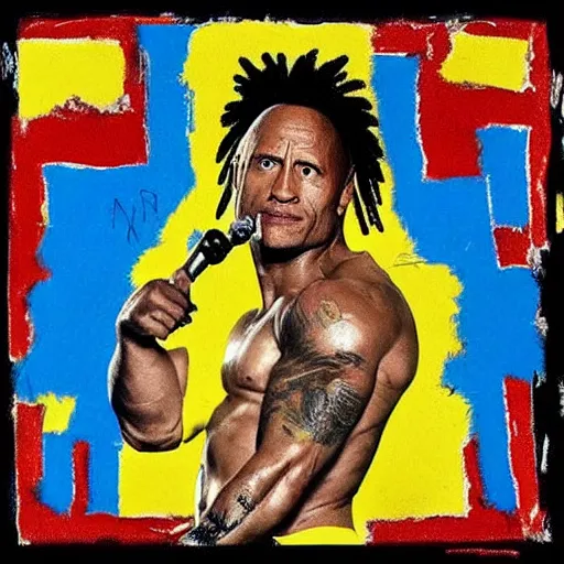 Image similar to dwayne johnson album cover basquiat style