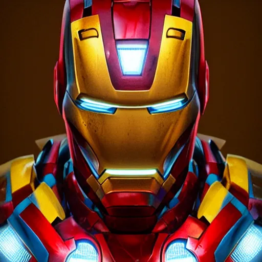 Image similar to ironman going supersayain, au naturel, hyper detailed, digital art, trending in artstation, cinematic lighting, studio quality, smooth render, unreal engine 5 rendered, octane rendered, art style by klimt and nixeu and ian sprigger and wlop and krenz cushart