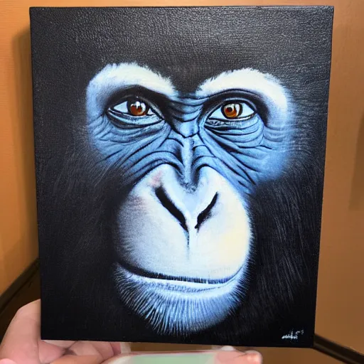 Image similar to Acrylic on canvas portrait of monkey