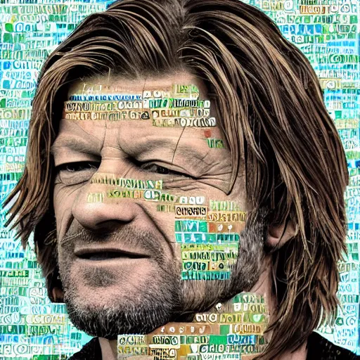 Image similar to a portrait of of sean bean constructed from beans, collage, drop shadow, organic, layered composition, layers, texture, mcu, petals, highly textured, layered, sculpted, dynamic,