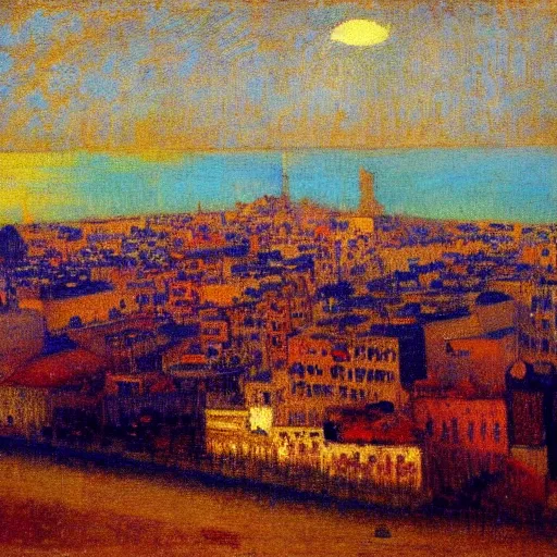 Prompt: lagos from above, 1905, oil on canvas, by Odilon Redon