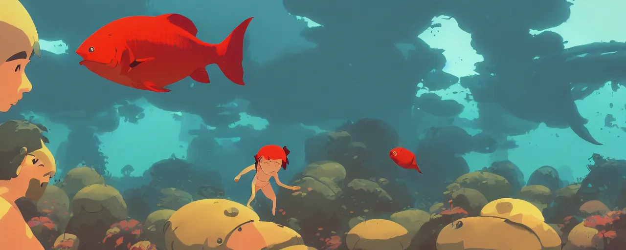 Prompt: piranhas swimming in a tropical river, atey ghailan, goro fujita, studio ghibli, rim light, ominous lighting, clear focus, very coherent