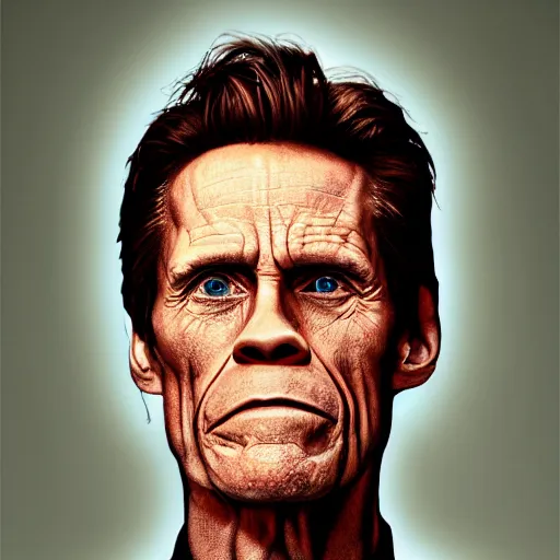 Image similar to portrait of william dafoe in the style of iron man, award winning portrait photography