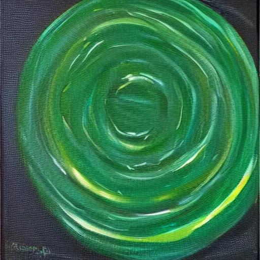 Image similar to a green ring on black canvas, done with one sweep, very wide brush stroke