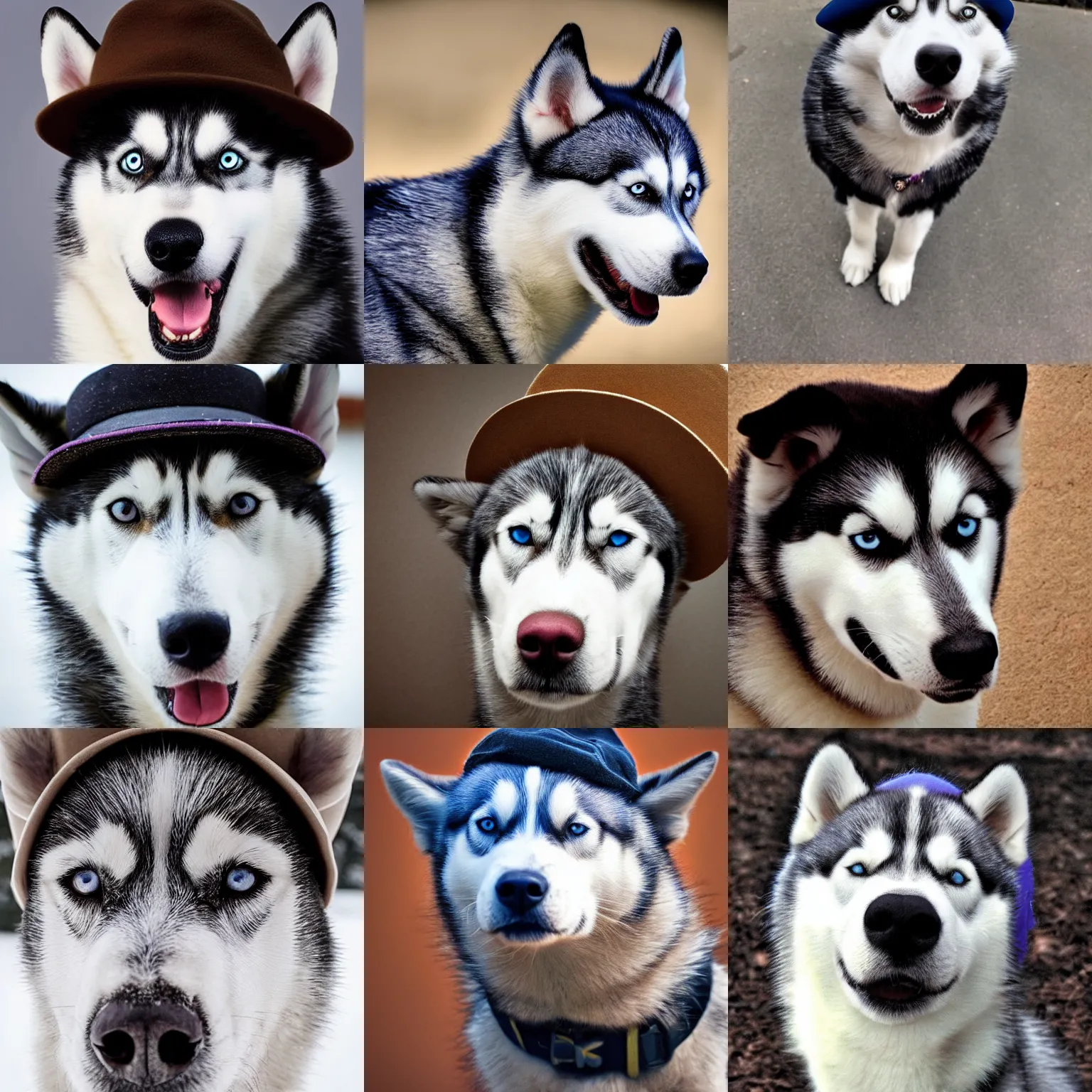 Prompt: A Husky dog wearing a hat highly detailed photography