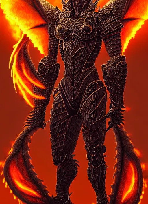 Image similar to muscular and tall ghostly fire humanoid dragon!!!! draconian!! intricate ornate iridescent heavy armor!! character concept art, sharp focus, octane render! unreal engine 5! highly rendered!! trending on artstation!! detailed linework!! illustration by artgerm, wlop, and chie yoshii