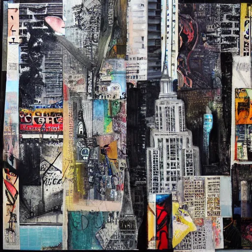 Prompt: new york city, detailed analogue mixed media collage with canvas texture in style of contemporary art, punk art, hyperrealistic, photorealistic, expressionism, masterpiece,