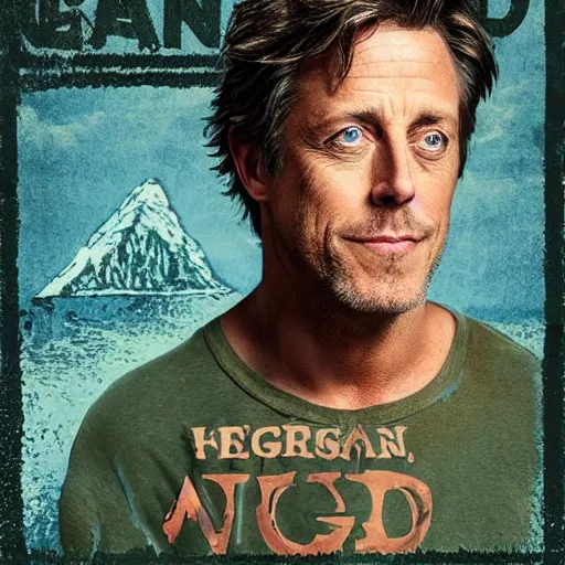 Prompt: hugh grant man vs wild, born survivor, face with beard, forest, fear, worms, bonfire, mud, man in white t - shirt, art by edwardsles,