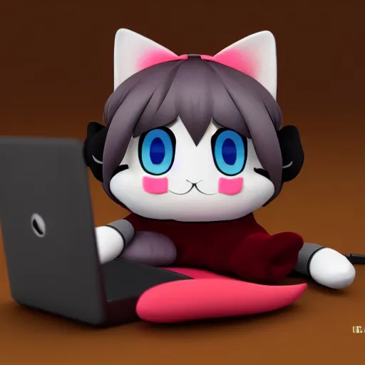 Image similar to cute fumo plush of a cat girl typing on a phone, velvet, anime girl, vray