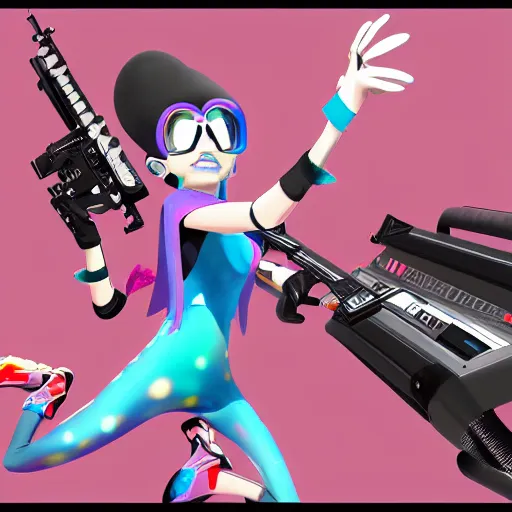 Image similar to 3 d render, digital painting in the style of splatoon and bayonetta