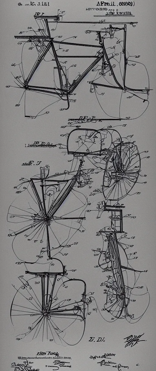 Image similar to an internal prototype of drawing of a bicycle for the mind, apple concept patent drawing, davinci sketch