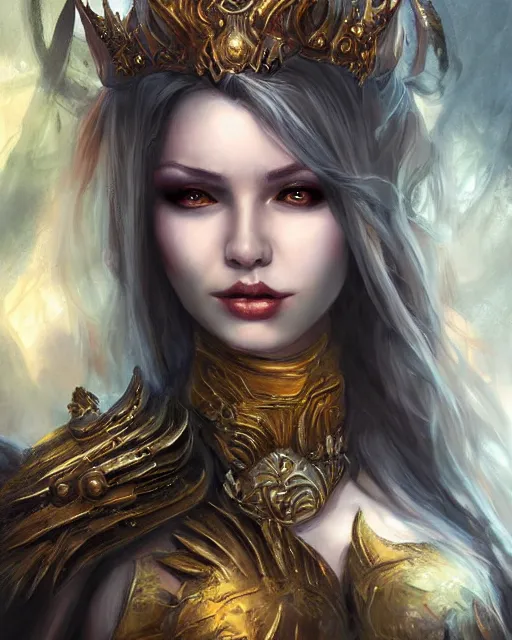 Prompt: a beautiful female dragon queen, 8 k, hyperrealistic, dark fantasy, hyperdetailed, fantasy portrait by laura sava