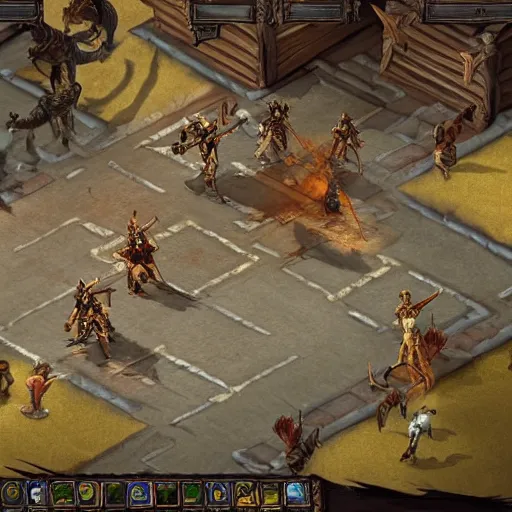 Image similar to an isometric action role playing game in the style of diablo and path of exile, set in a wild west setting, in the desert, with cowboys and monsters, game design, game art, 4 k graphics