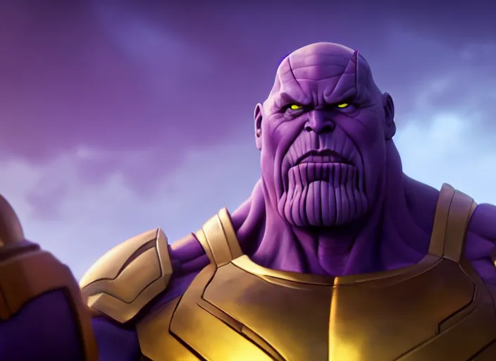 Image similar to animation portrait of thanos, studio ghibli, pixar and disney animation, sharp, rendered in unreal engine 5, clear sky, anime key art by greg rutkowski, bloom, dramatic lighting