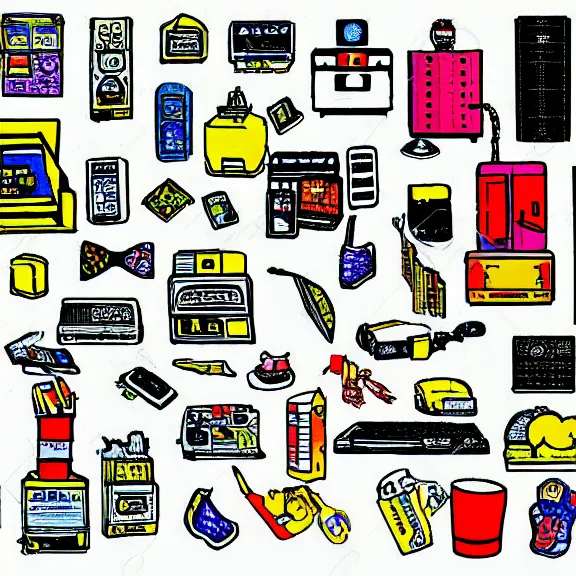 Image similar to 9 0 s clipart collage of y 2 k objects, macpaint, hyper colourful