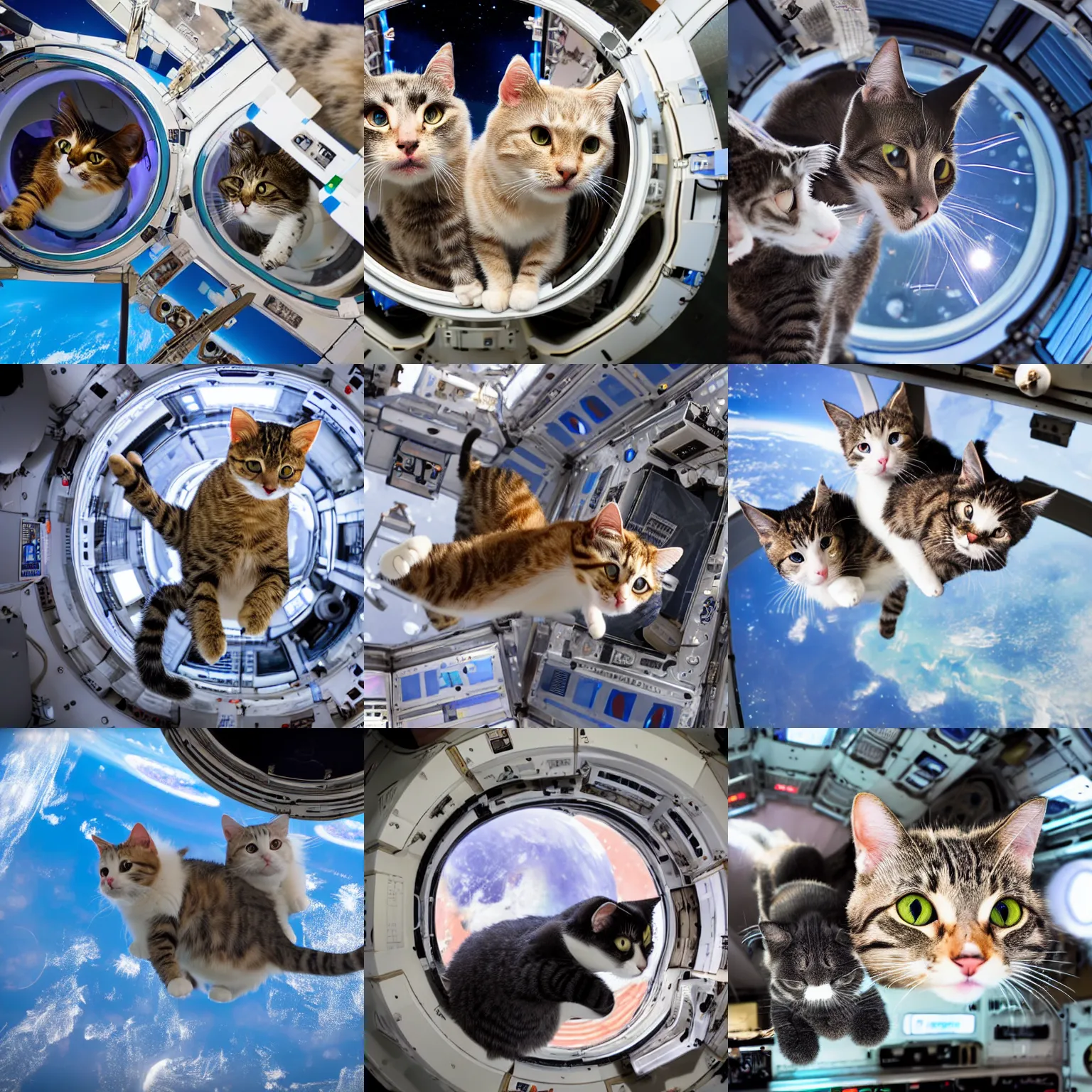 Prompt: Photo of cats floating inside the International Space Station, highly-detailed 4K award-winning