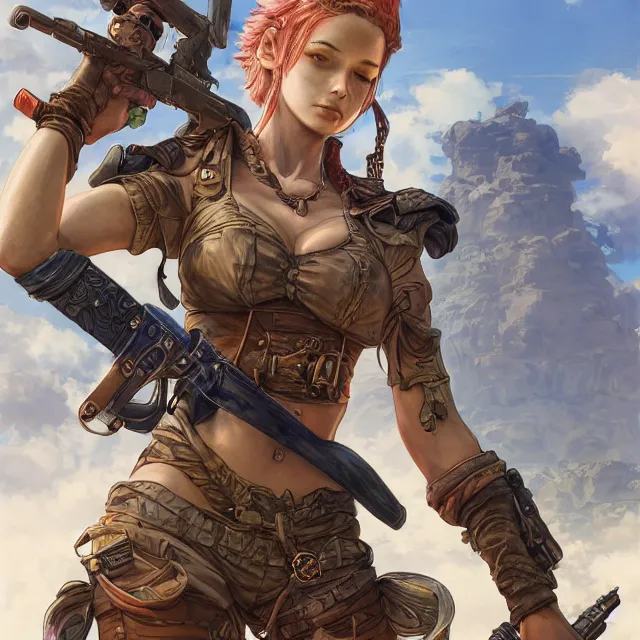 Image similar to the portrait of lawful neutral semi - colorful female infantry gunner as absurdly beautiful, gorgeous, elegant, young swimsuit model, an ultrafine hyperdetailed illustration by kim jung gi, irakli nadar, intricate linework, bright colors, octopath traveler, final fantasy, unreal engine 5 highly rendered, global illumination, radiant light, detailed and intricate environment