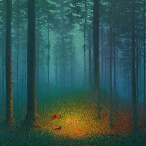 Image similar to A magical forest by Simon Stålenhag, Dan Mumford and Claude Monet