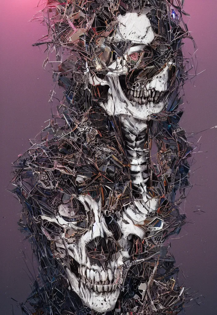 Image similar to portrait of Margot Robbie as a skeleton. intricate abstract. intricate artwork. nightmare fuel. by Tooth Wu, wlop, beeple, dan mumford. octane render, trending on artstation, greg rutkowski very coherent symmetrical artwork. cinematic, hyper realism, high detail, octane render, 8k, iridescent accents