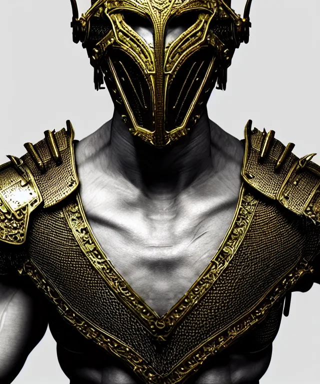 Prompt: hyperrealistic mixed media painting of a stoic male fighter, stunning 3d render inspired art by P. Craig Russell and Barry Windsor-Smith + perfect facial symmetry + dim volumetric lighting, ornate chainmail armor, head and shoulders, d&d, arms crossed, 8k octane beautifully detailed render, post-processing, extremely hyperdetailed, intricate, epic composition, grim yet sparkling atmosphere, cinematic lighting + masterpiece, trending on artstation, very very detailed, masterpiece, stunning