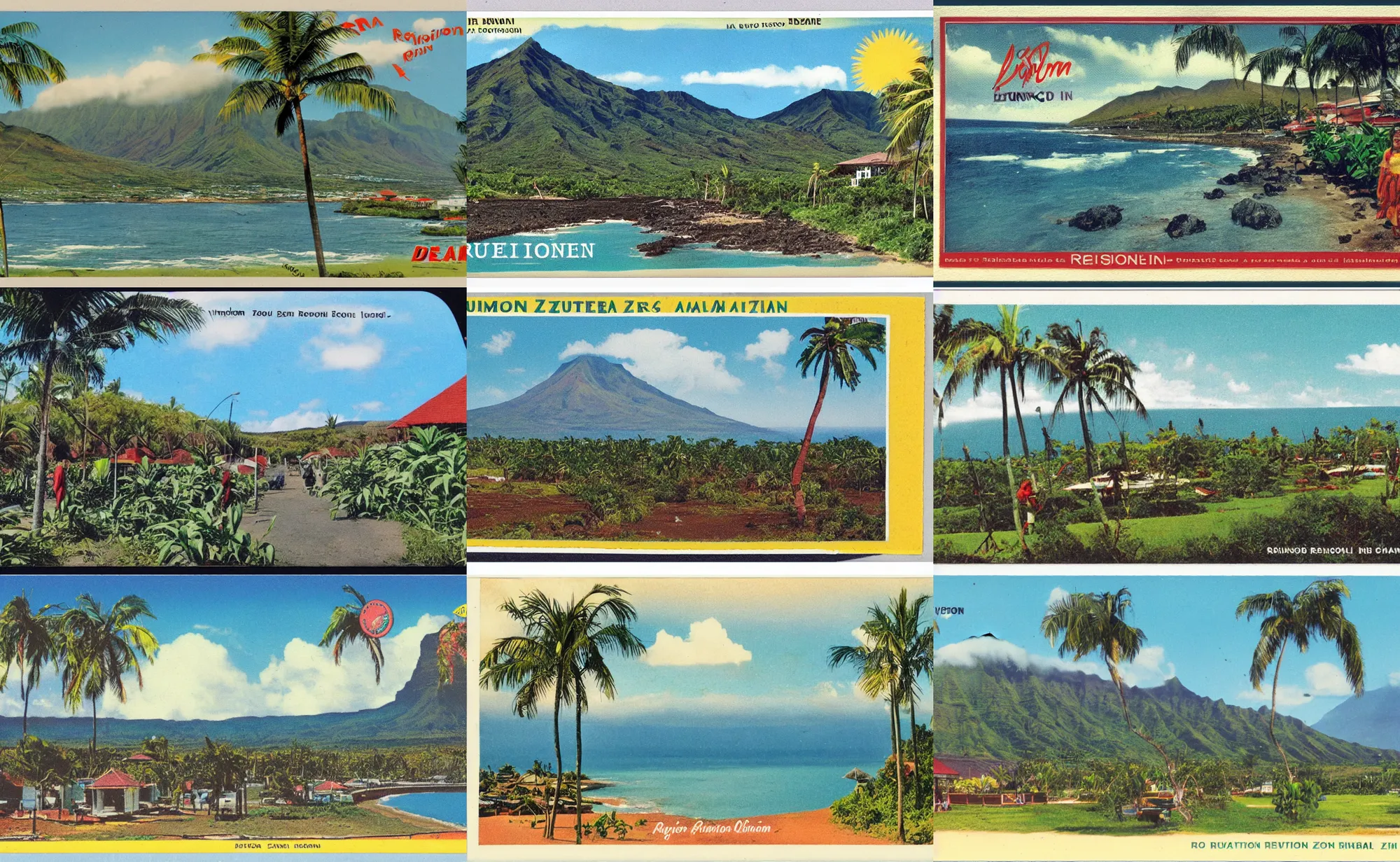 Prompt: Reunion Island vintage postcard,trending on artstation