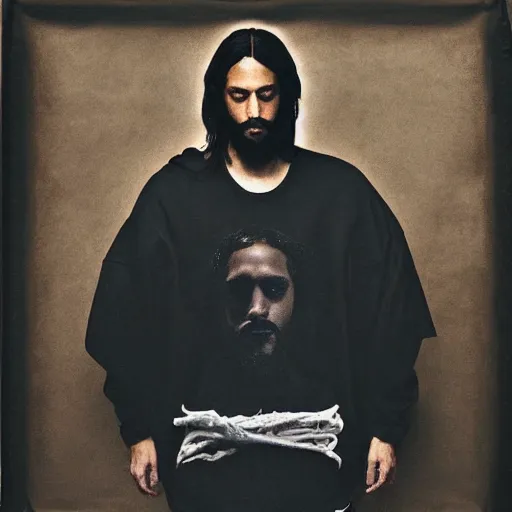 Prompt: jesus in jerry lorenzo streetwear by nicola samori