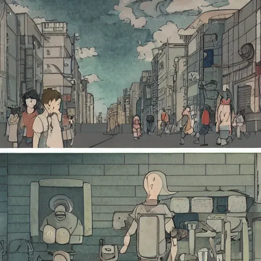 Image similar to a dystopian reality in the style of studio ghibli