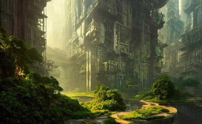 Prompt: incredible, mindblowing beautiful, matte painting, artstation, solarpunk metropolis, cgsociety, dramatic lighting, vibrant greenery, concept art, octane render, arnold 3 d render