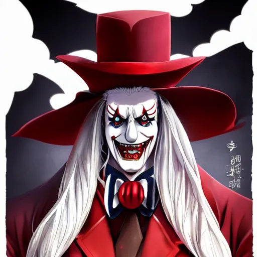 Image similar to portrait of alucard as a clown, anime fantasy illustration by tomoyuki yamasaki, kyoto studio, madhouse, ufotable, trending on artstation