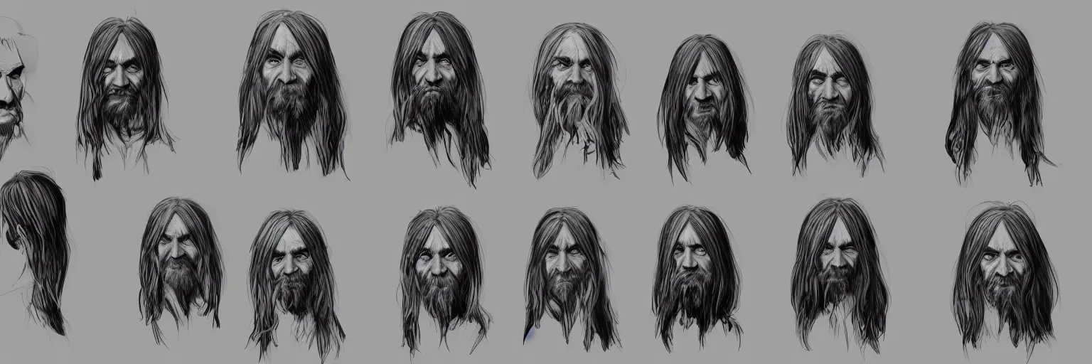 Image similar to character study of charles manson and iggy pop, clear faces, wild, crazy, character sheet, fine details, concept design, contrast, kim jung gi, pixar and da vinci, trending on artstation, 8 k, full body and head, turnaround, front view, back view, ultra wide angle